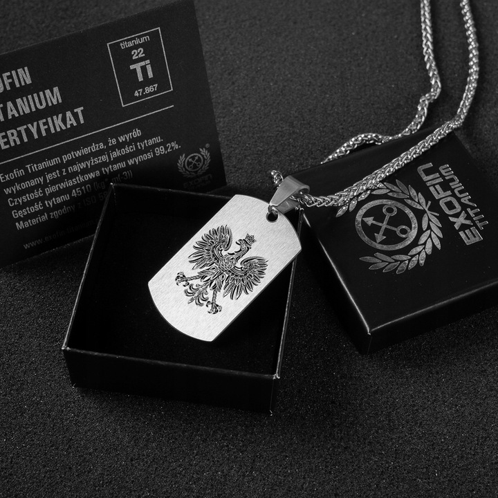 Nieśmiertelnik Tytanowy Orzeł 3RP z GRAWEREM GRATIS + Łańcuszek WHEAT
