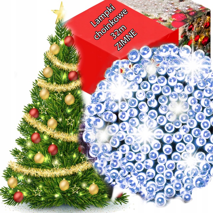 LAMPKI CHOINKOWE 300 LED ZEW/WEW Światełka Świąteczne ZIMNE choinka