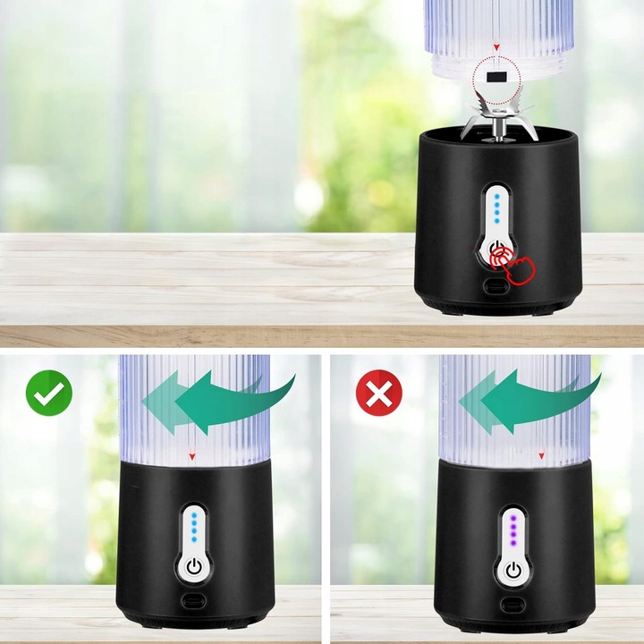 Blender do Koktajli 450ml z 6 Nierdzewnymi Żmijkami i 2000mAh Baterią