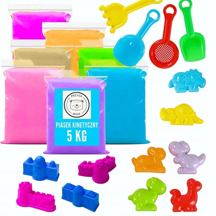 DUZY ZESTAW XXL PIASEK KINETYCZNY 5 KG BASEN ŁOPATKA PIASKOWNICA STATEK