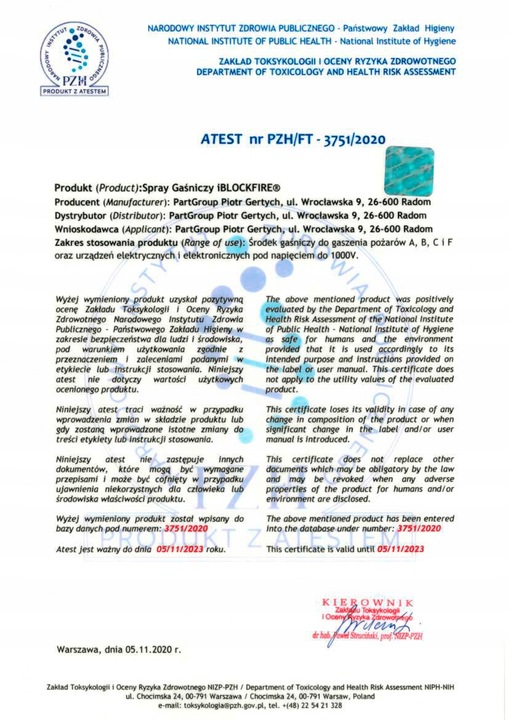 SPRAY GAŚNICZY DO DOMU iBlockFIRE Home Edition BIO SKUTECZNA DLA: A B C F E