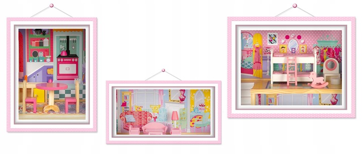 XXL DUŻY DREWNIANY RÓŻOWY DOMEK DLA LALEK MEBLE WINDA AKCESORIA LED