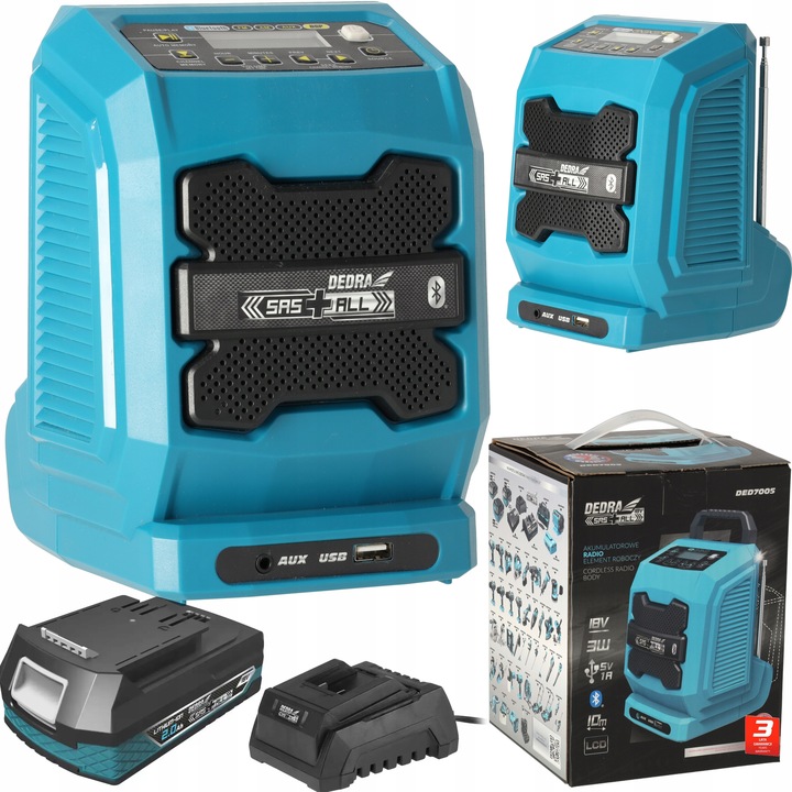RADIO bluetooth przenośne Głośnik DEDRA SAS+ALL aku 2Ah AUX USB Powerbank