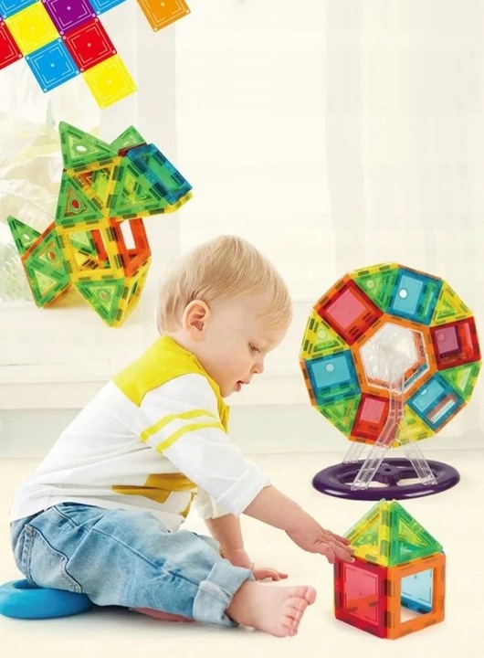 Klocki MAGNETYCZNE duży zestaw mocne magnesy PANELE MŁYN 130 elementów