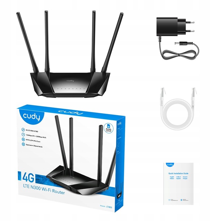 Router Wi-Fi modem Cudy LT400 4G CAT4 karta SIM LTE 300Mbps Ruter Wi-Fi 4++