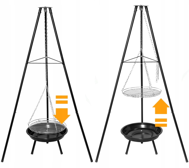 Grill Ogrodowy Wiszący Trójnóg Węglowy Palenisko Ruszt 55 cm BBQ Regulowany