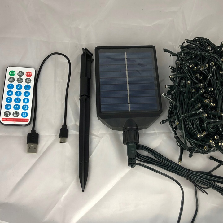 Lampki choinkowe 2w1 SOLARNE + AKUMULATOR 240 LED ciepłe 13 programów 11m