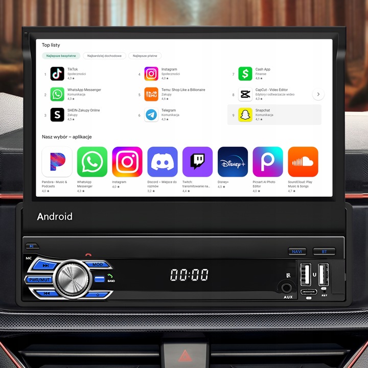 RADIO SAMOCHODOWE 1 DIN ANDROID 13 GPS USB WIFI WYSUWANY PILOT CARPLAY