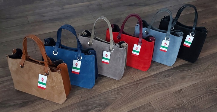 Duża pojemna zamszowa torba XXL Vera Pelle wygodna Włoska skórzana 3 komory