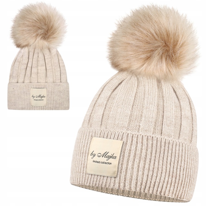 Majka Czapka Damska Z Pomponem Jesienna Zimowa