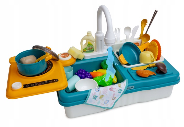 ZLEW ZLEWOZMYWAK kuchenka kuchnia dla dzieci palnik kran z wodą GARNKI 31el