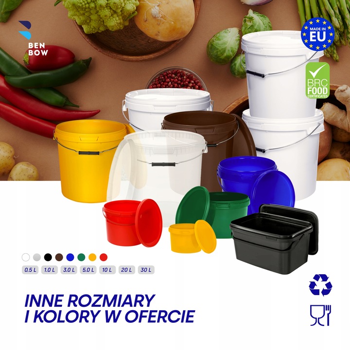 Wiadro na żywność 30L Czerwone z rączką i pokrywą