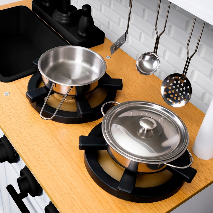 DUŻA KUCHNIA DREWNIANA XXL dla Dzieci EDUKACYJNA AKCESORIA+oświetlenie LED