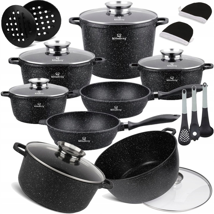 ZESTAW GARNKÓW MARMUROWYCH INDUKCJA GAZ GARNKI KOMPLET PATELNIA 17 EL.