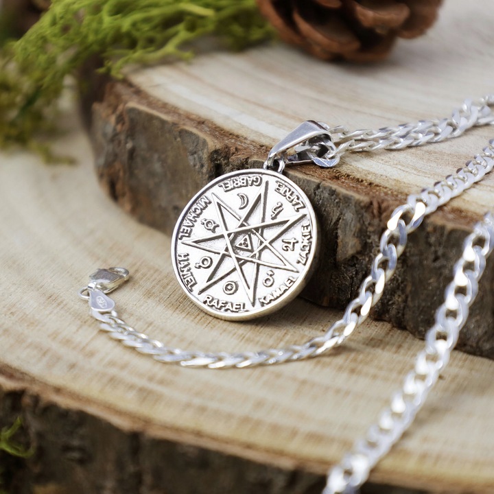 SREBRNY MEDALIK PIECZĘĆ TALIZMAN AMULET SIEDMIU ARCHANIOŁÓW DUŻY PRÓBA 925