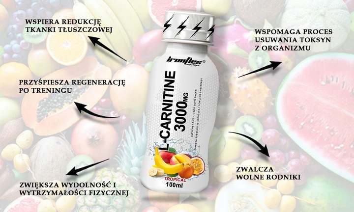 IRONFLEX L-KARNITYNA 3000mg SHOT 24x100ml MOCNY SPALACZ TŁUSZCZU METABOLIZM