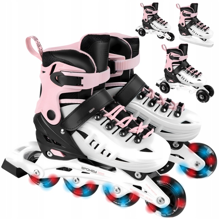 SPOKEY 4w1 Łyżworolki Rolki Łyżwy Hokejowe Regulowane Dziecięce Kółka LED