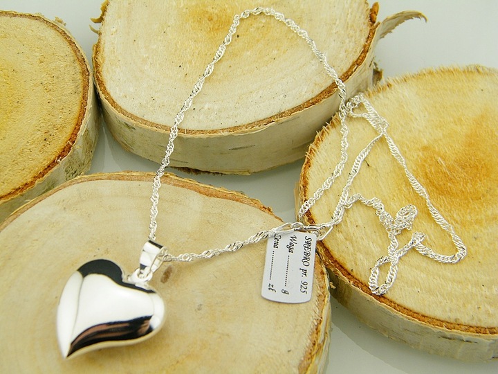 WYJĄTKOWE SERDUSZKO Z ŁAŃCUSZKIEM SINGAPUR DŁUGOŚĆ 45 CM SREBRO PRÓBY 925