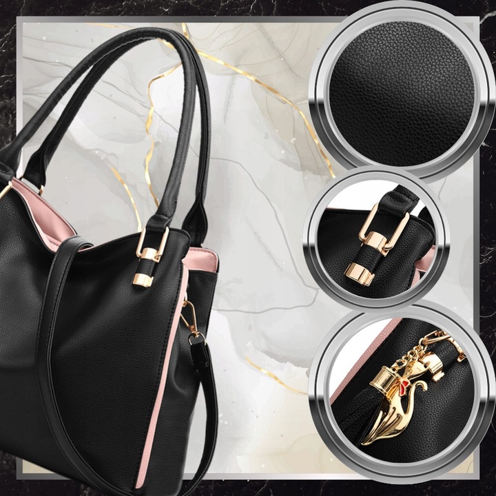 Torebka Damska Skórzana BAD&BAGS Na Ramię Torba Shopperka Czarna Pojemna