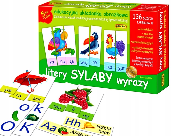 ZESTAW GRA LITERY SYLABY EDUKACYJNA UKŁADANKA