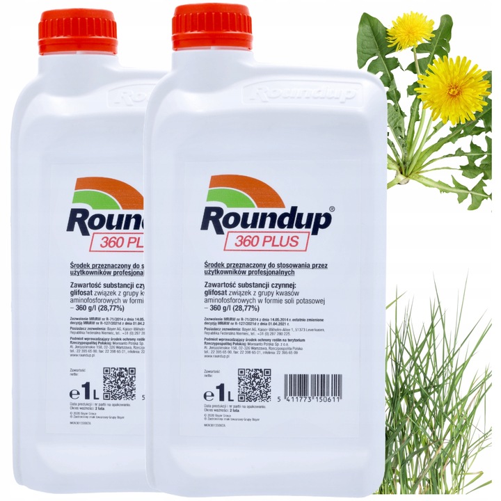ZESTAW 2X ROUNDUP 360 PLUS GLIFOSAT GLIFOSAT CHWASTOBÓJCZY NA CHWASTY 1L