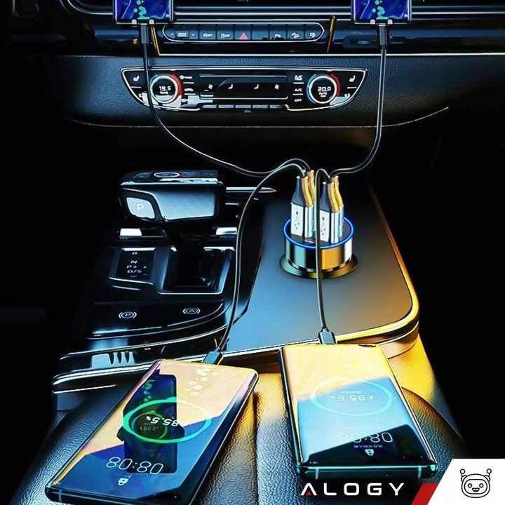 SZYBKA ŁADOWARKA SAMOCHODOWA 120W 4xUSB QC 3.0 + USB-C TYP C PD 20W CZARNA