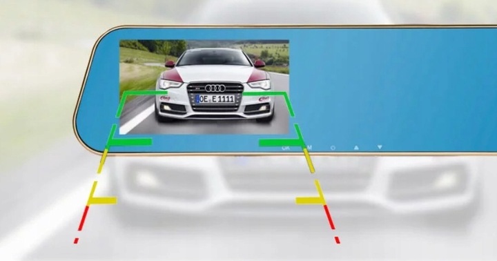 WIDEOREJESTRATOR LUSTERKO KAMERA SAMOCHODOWA COFANIA PRZÓD TYŁ MENU PL