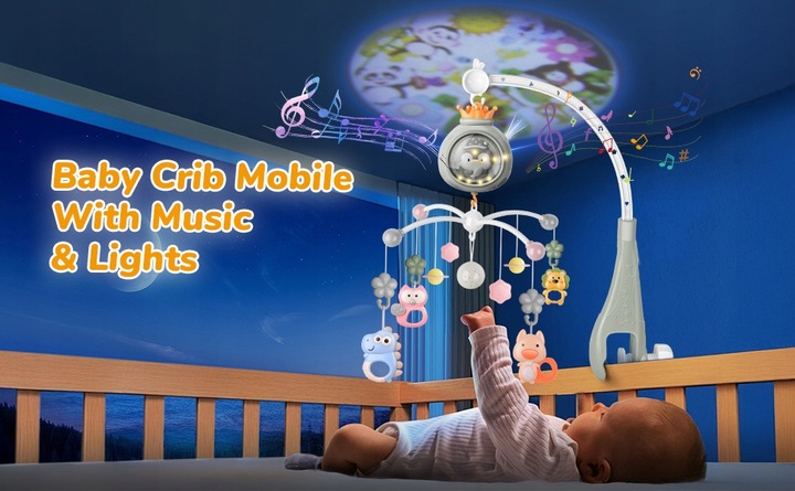 KARUZELA DO ŁÓŻECZKA Z PROJEKTOREM I POZYTYWKĄ 3w1 LAMPKA NOCNA PILOT