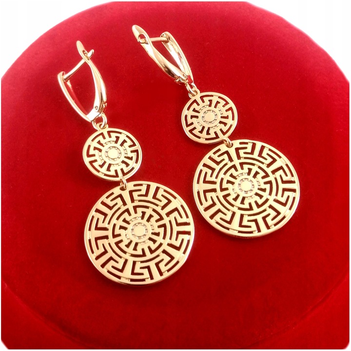 POZŁACANE KOLCZYKI ZE STALI CHIRURGICZNEJ WZÓR GRECKI WISZĄCE, ZJAWISKOWE