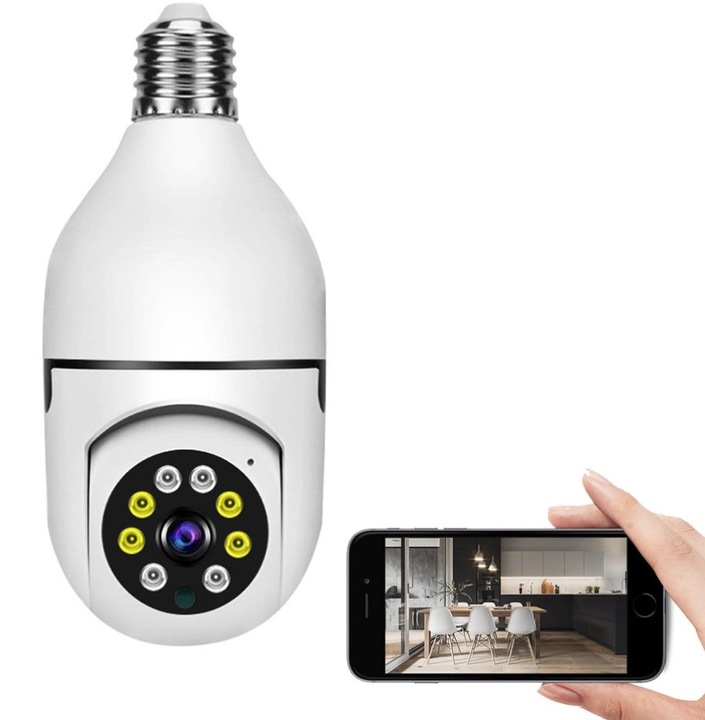 Mini Kamera WiFi w Żarówce Wewnętrzna Android Iphone Obrotowa Żarówka