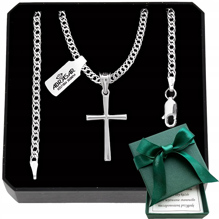 SREBRNY ŁAŃCUSZEK MĘSKI ROMBO I KRZYŻYK 030/60 ZESTAW IDEALNY NA PREZENT
