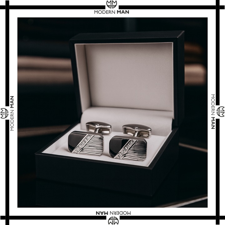 ZESTAW SPINKI DO MANKIETOW I KRAWATA SREBRNO CZARNE ELEGANCKI DLA MEZCZYZNY