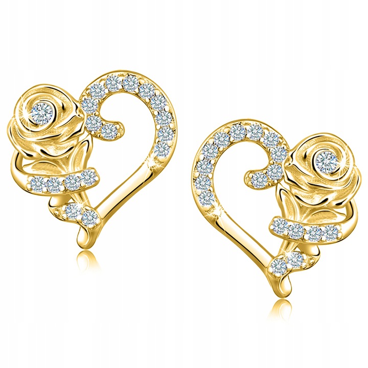 Srebrne kolczyki serca róże wkrętki sztyfty srebro 925 pozłacane oryginalne