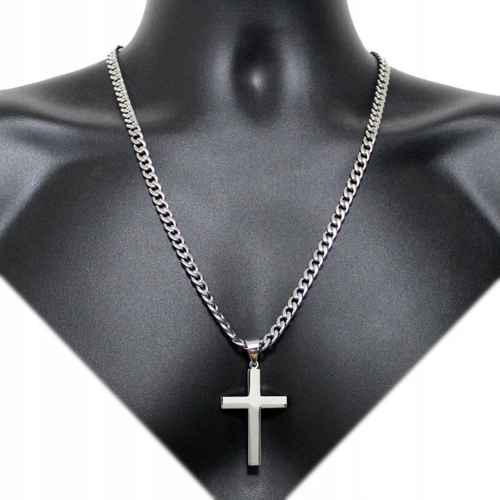 Męski KRZYŻYK SREBRNY z ŁAŃCUSZKIEM + GRATIS Łańcuch WŁOSKI Krzyż PEŁNY
