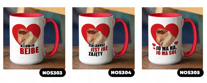 DUŻY Kubek XXL Czerwon Prezent na WALENTYNKI Wzory