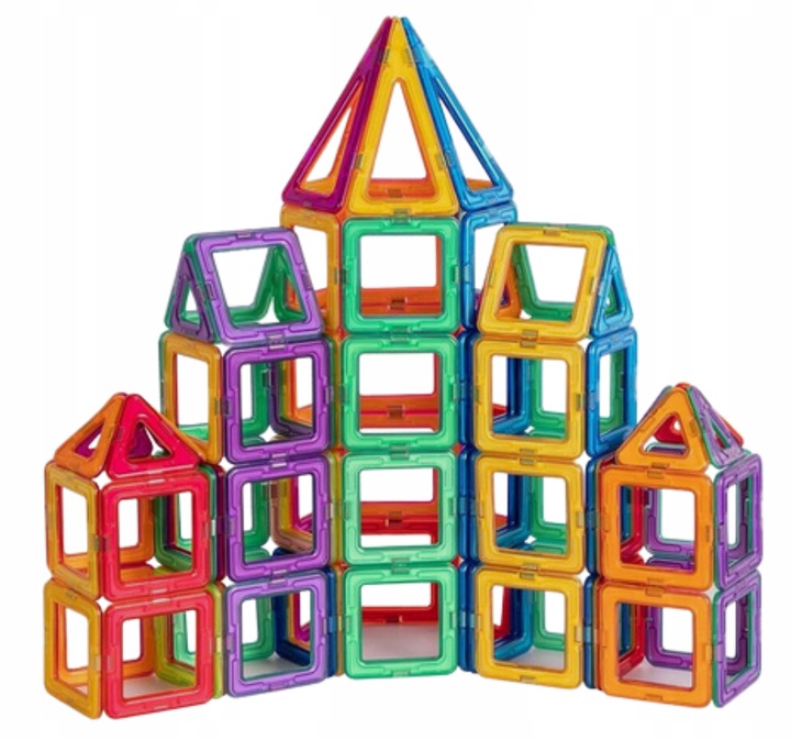 KLOCKI MAGNETYCZNE 3D koło młyńskie pojazdy ZESTAW Magnetic Tiles 72 el.