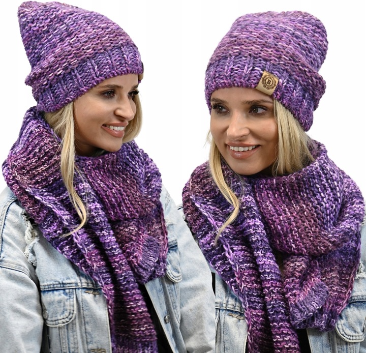 Gruby Modny Kobiecy Zestaw Zimowy Melanżowy Wz2