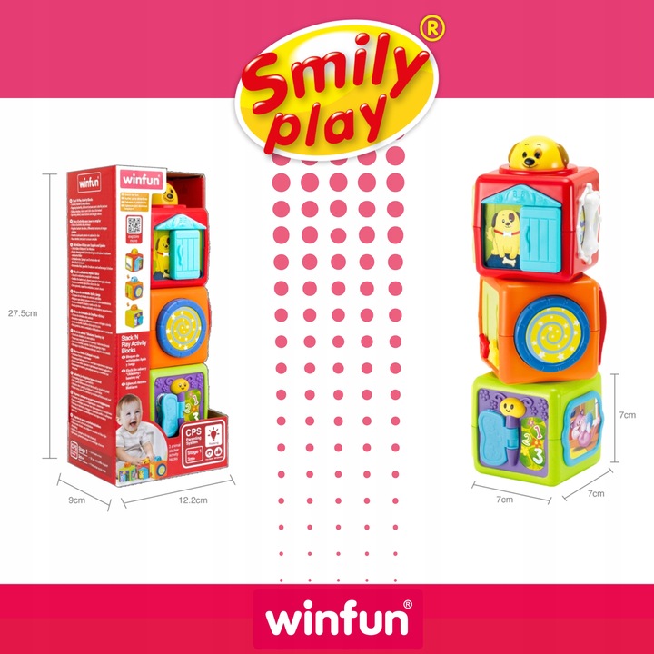 SMILY PLAY Wieża z klocków kolorowa kostka sensoryczna edukacyjna 3m+