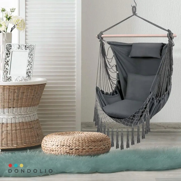 Hamak Huśtawka Fotel Wiszący Brazylijski Ogrodowy Bujany + 3 poduszki BOHO