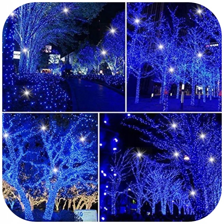 LAMPKI CHOINKOWE NIEBIESKIE 300 LED FLASH WEW/ZEW ŚWIĄTECZNE NA CHOINKĘ 22M