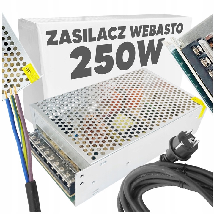 ZASILACZ DO WEBASTO DEWASTO NAGRZEWNICY 12V 20A 250W + PRZEWÓD