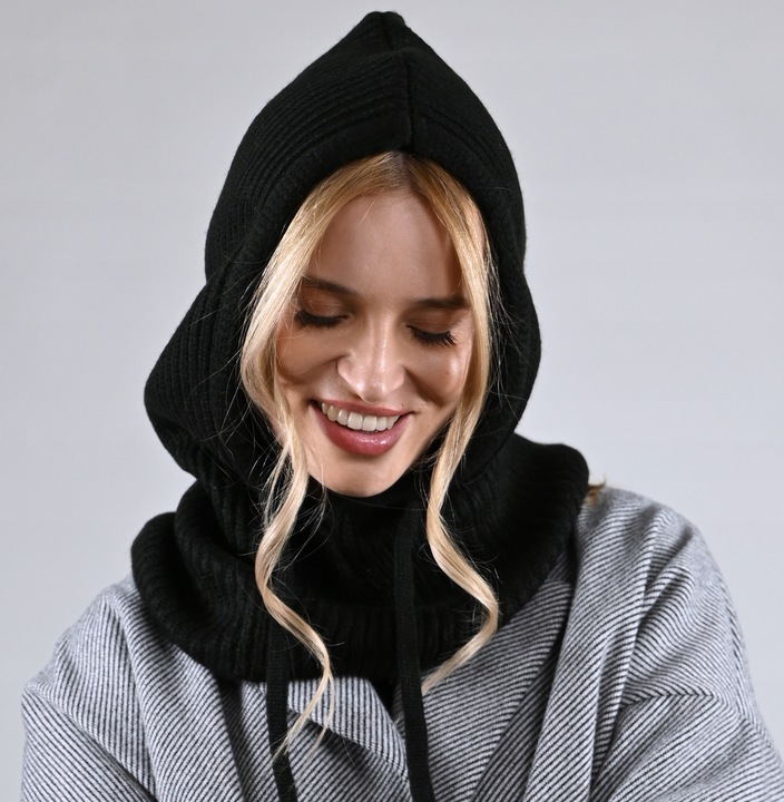 Czapka zimowa damska BALACLAVA kominarka kaptur na jesien Modna Czarna UNI