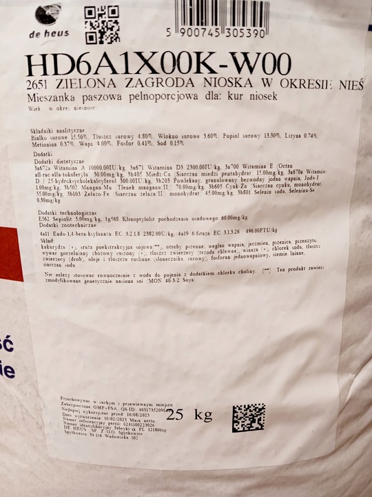 PASZA KARMA DLA KUR NIOSEK KRUSZONKA BOGATY SKŁAD DE HEUS 25 KG