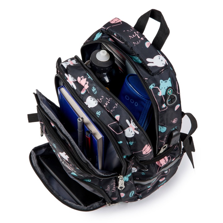 Plecak TORNISTER szkolny dziecięcy pojemny wzory czarny Klasy 1-3 Odblaski