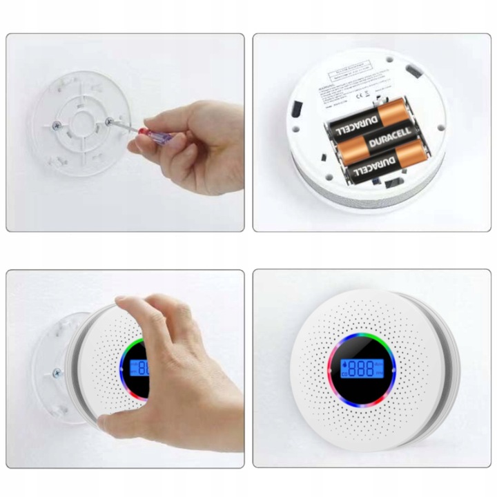 CZUJNIK CZADU I DYMU 2w1 detektor tlenku węgla LCD certyfikowany ALARM X 2