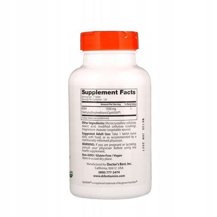 Doctor's BEST MSM with OptiMSM, 1500 mg, 120 tabletek vege