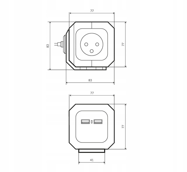 Przedłużacz Listwa Kostka Magic Cube 4-Gniazda 2x USB Ładowarka Kabel 1,4m