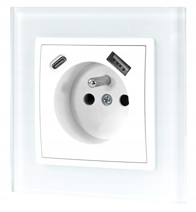 GNIAZDO GNIAZDKO SZKLANE POJEDYNCZE PODTYNKOWE BOLCEM BIAŁE USB C PREMIUM