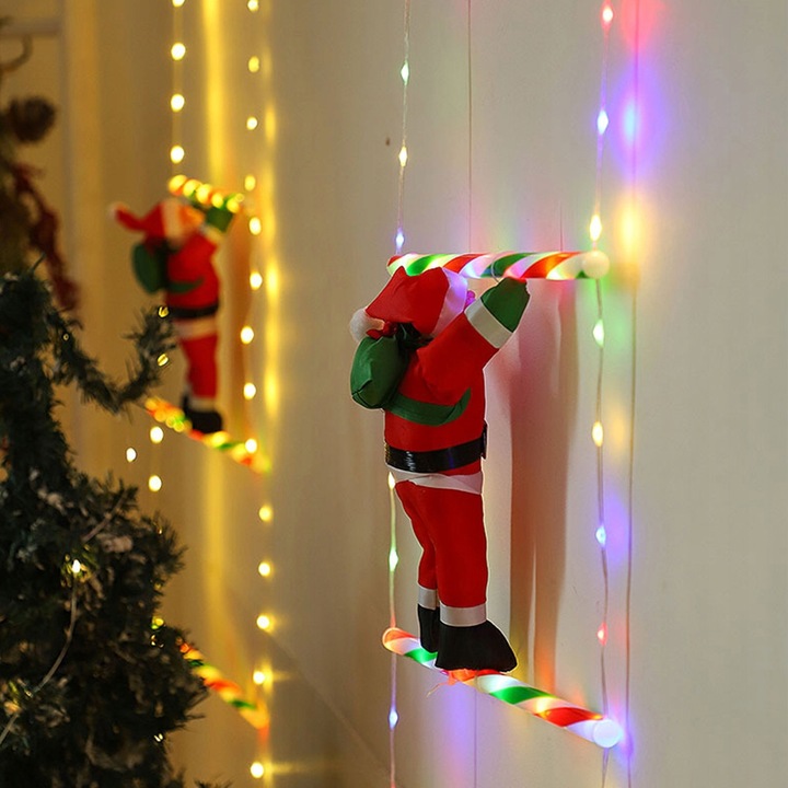 ŚWIĄTECZNE LAMPKI LED DRABINKA ŚWIĘTEGO MIKOŁAJA 8 TRYBÓW 75 CM PILOT USB