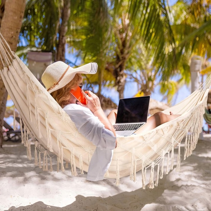 HAMAK OGRODOWY BRAZYLIJSKI BOHO SZARY KEMPINGOWY HUŚTAWKA MOCNA 150 KG